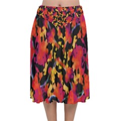 Red Floral Collage Print Design 2 Velvet Flared Midi Skirt