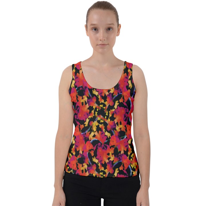 Red Floral Collage Print Design 2 Velvet Tank Top