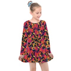 Red Floral Collage Print Design 2 Kids  Long Sleeve Dress by dflcprintsclothing