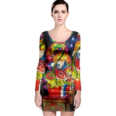 Dragon Lights Centerpiece Long Sleeve Bodycon Dress