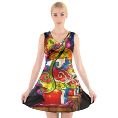 Dragon Lights Centerpiece V-neck Sleeveless Dress