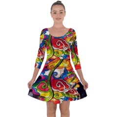 Dragon Lights Centerpiece Quarter Sleeve Skater Dress by Riverwoman