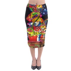 Dragon Lights Centerpiece Midi Pencil Skirt by Riverwoman