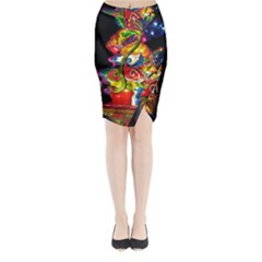 Dragon Lights Centerpiece Midi Wrap Pencil Skirt by Riverwoman