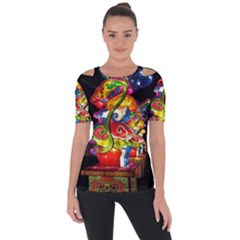 Dragon Lights Centerpiece Shoulder Cut Out Short Sleeve Top by Riverwoman