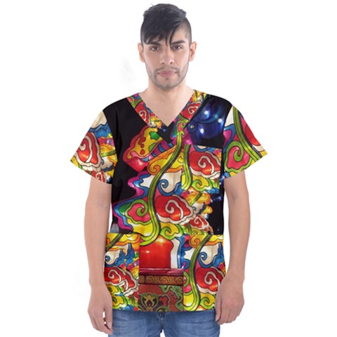 Dragon Lights Centerpiece Men s V-neck Scrub Top by Riverwoman