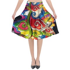 Dragon Lights Centerpiece Flared Midi Skirt by Riverwoman