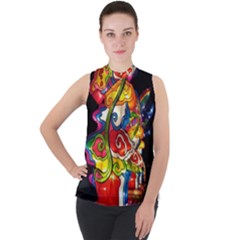 Dragon Lights Centerpiece Mock Neck Chiffon Sleeveless Top