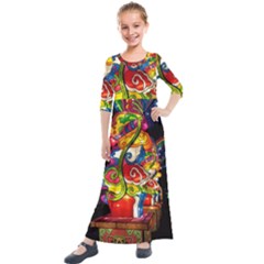 Dragon Lights Centerpiece Kids  Quarter Sleeve Maxi Dress by Riverwoman