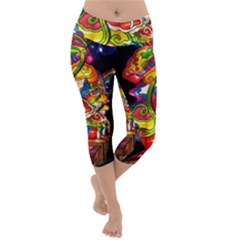 Dragon Lights Centerpiece Lightweight Velour Capri Yoga Leggings by Riverwoman