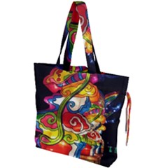 Dragon Lights Centerpiece Drawstring Tote Bag by Riverwoman