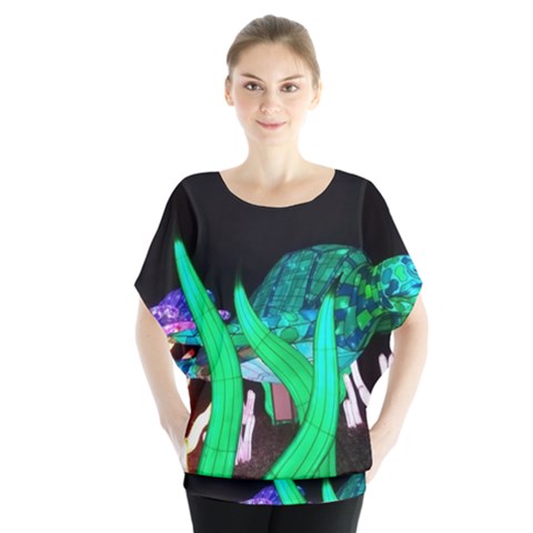 Dragon Lights Turtle Batwing Chiffon Blouse by Riverwoman