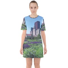 Lurie Garden Salvia River Sixties Short Sleeve Mini Dress by Riverwoman