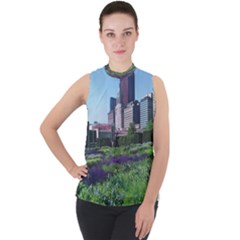 Lurie Garden Salvia River Mock Neck Chiffon Sleeveless Top