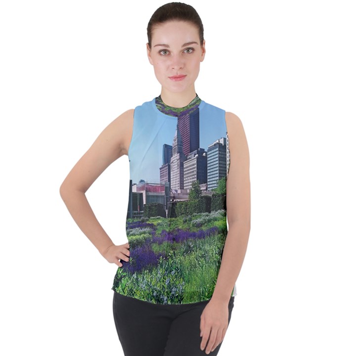 Lurie Garden Salvia River Mock Neck Chiffon Sleeveless Top