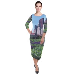 Lurie Garden Salvia River Quarter Sleeve Midi Velour Bodycon Dress