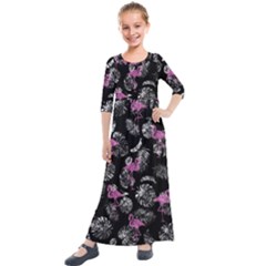 Flamingo Pattern Kids  Quarter Sleeve Maxi Dress by Valentinaart