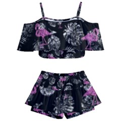 Flamingo Pattern Kids  Off Shoulder Skirt Bikini