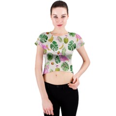 Flamingo Pattern Crew Neck Crop Top by Valentinaart