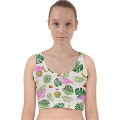 Flamingo Pattern Velvet Racer Back Crop Top by Valentinaart