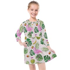 Flamingo Pattern Kids  Quarter Sleeve Shirt Dress by Valentinaart