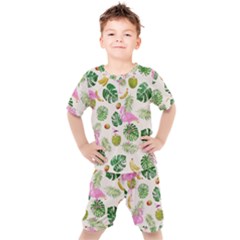 Flamingo Pattern Kids  Tee And Shorts Set by Valentinaart