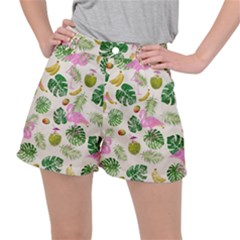 Flamingo Pattern Stretch Ripstop Shorts by Valentinaart