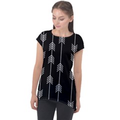 Black And White Abstract Pattern Cap Sleeve High Low Top