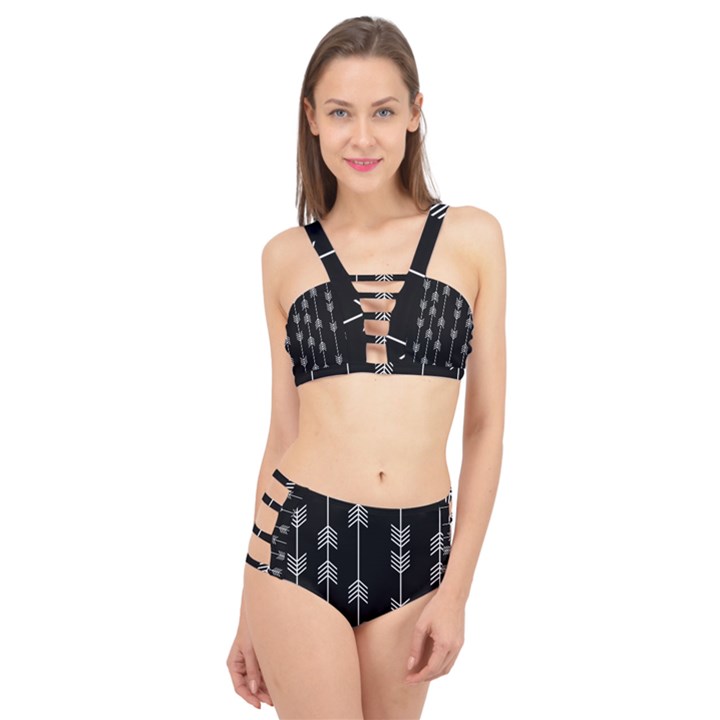 Black and white abstract pattern Cage Up Bikini Set