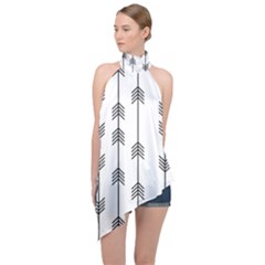 Black And White Abstract Pattern Halter Asymmetric Satin Top