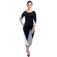 Geometric Landscape Quarter Sleeve Midi Velour Bodycon Dress