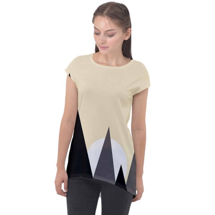 Geometric landscape Cap Sleeve High Low Top