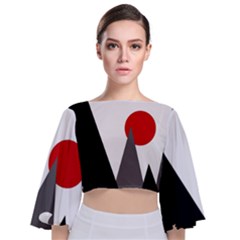 Geometric Landscape Tie Back Butterfly Sleeve Chiffon Top by Valentinaart