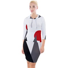 Geometric Landscape Quarter Sleeve Hood Bodycon Dress