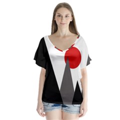 Geometric Landscape V-neck Flutter Sleeve Top by Valentinaart