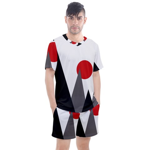 Geometric Landscape Men s Mesh Tee And Shorts Set by Valentinaart