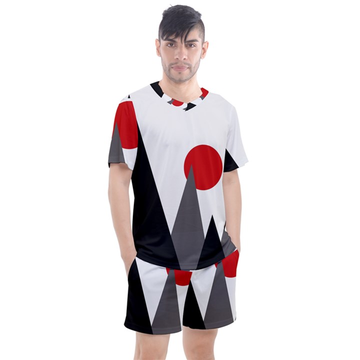 Geometric landscape Men s Mesh Tee and Shorts Set