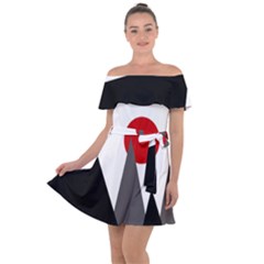 Geometric Landscape Off Shoulder Velour Dress by Valentinaart