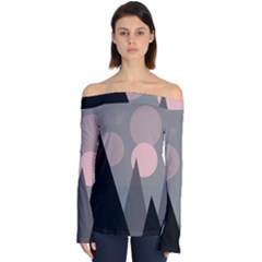 Geometric Landscape Off Shoulder Long Sleeve Top by Valentinaart