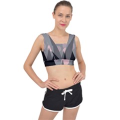 Geometric Landscape V-back Sports Bra by Valentinaart