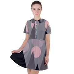 Geometric Landscape Short Sleeve Shoulder Cut Out Dress 