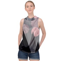 Geometric Landscape High Neck Satin Top