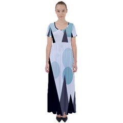 Geometric landscape High Waist Short Sleeve Maxi Dress