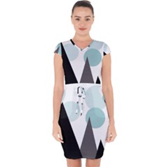 Geometric landscape Capsleeve Drawstring Dress 