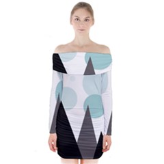 Geometric landscape Long Sleeve Off Shoulder Dress