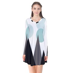 Geometric landscape Long Sleeve V-neck Flare Dress