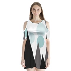 Geometric Landscape Shoulder Cutout Velvet One Piece