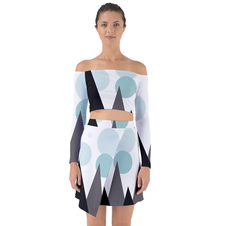 Geometric landscape Off Shoulder Top with Skirt Set