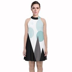 Geometric landscape Velvet Halter Neckline Dress 