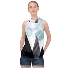 Geometric landscape High Neck Satin Top